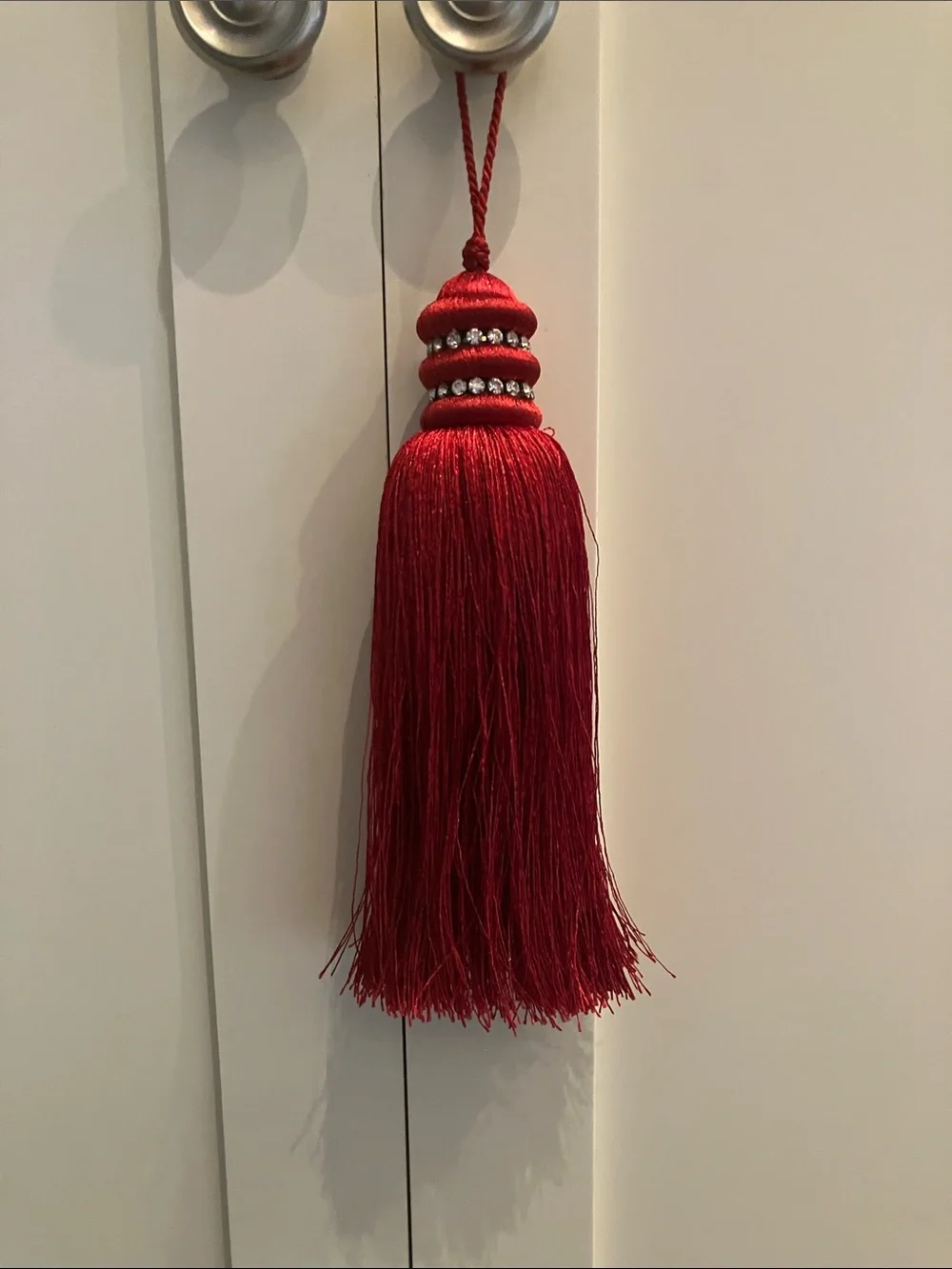 Red Decorative Curtain Tassel with Rhinestone Accent